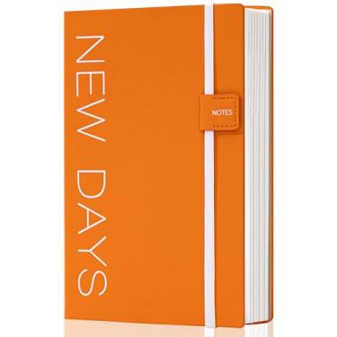 Imagem de CAGIE Caderno pautado para mulheres e homens, caderno de 300 páginas pautado pela faculdade para escrever, caderno A5 de capa dura para trabalho, diário de couro vegano espesso de 100 g/m2, laranja