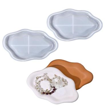 Imagem de 2 peças de molde de bandeja de resina em forma de nuvem, molde de bandeja de silicone para resina epóxi, molde de fundição de pratos de joias, anel de recipiente de joias, placa de armazenamento de