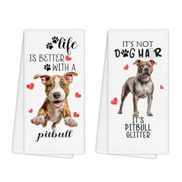 Imagem de EGBTL Conjunto de 2 toalhas de cozinha para presentes Pitbull, toalhas de mão engraçadas de cachorro para decoração de banheiro de cozinha, cachorro para amantes de cães Pitbull, donos, mulheres