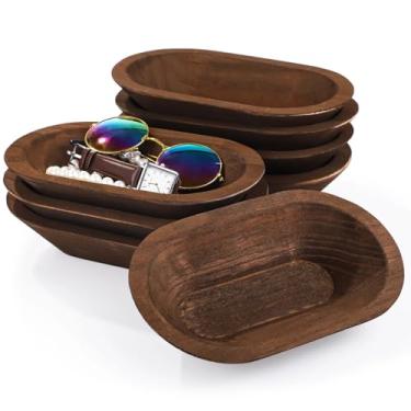 Imagem de 8 tigelas ovais de madeira para massa, artesanato e vela faça você mesmo, estilo de fazenda marrom escuro liso, ótimo para comida e decoração de casa