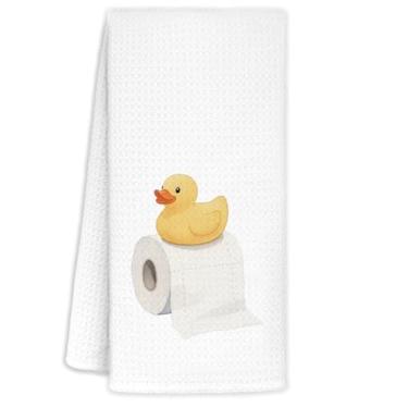 Imagem de YTRGI Toalhas de mão de pato de borracha amarela para banheiro infantil, presentes temáticos de patos de borracha para amantes de patos, toalhas de chá decorativas de pato de borracha para cozinha