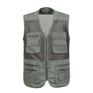 Imagem de Colete De Pesca Para Homem, Colete Utilitário Em Malha Para Safari De Verão Sem Mangas Respirável, Casual Rápido Atividades Ao Ar Livre Com Vários Bolsos, Para Safari, Fotografia(Military green,3XL)