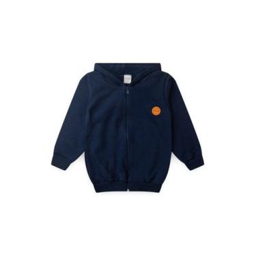 Imagem de Jaqueta Inverno Menino Marinho Com Capuz e Zíper em Moletom Felpado - 
