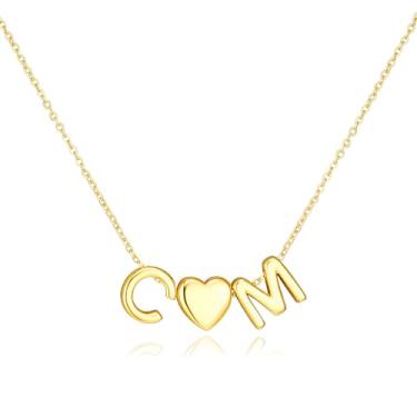 Imagem de adoyi Colares com inicial para mulheres, banhado a ouro 14 quilates, com letras de bolhas, colar delicado coração A-Z, colar com pingente de inicial, presentes de aniversário para mulheres, joias, 14