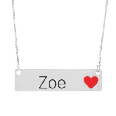 Imagem de Colar Semijoia Nome Personalizado Coração Resinado Zoe Banhado em Prata 1000-999001988