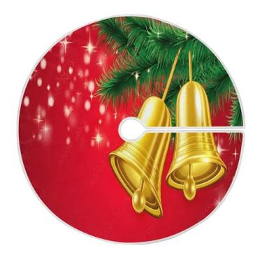 Imagem de SEHANY Saia para árvore de Natal, 91 cm, sinos de Natal, saia vermelha para árvore de Natal, tapetes para decoração de festa de Natal em casa
