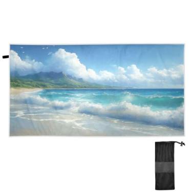 Imagem de Blueangle Toalha de praia com pintura a óleo do oceano tropical - Toalhas de viagem leves e compactas de grandes dimensões - Toalha super absorvente de secagem rápida para natação, acampamento e