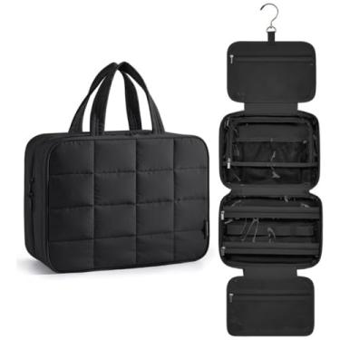 Imagem de Bolsa de Acessórios Viagem com Gancho Grande Capacidade Organizador Portátil Estojo Cosméticos para Mulheres Compartimento Bijuterias Múltiplas Bolsinhas Elásticos Zíperes em Forma U Metal Giratório 3