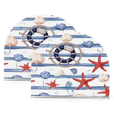 Imagem de Wassud Porta-guardanapos de acrílico listrado estrela do mar e concha, dispensador de guardanapos de papel moderno em forma de U para mesa, cozinha, sala de jantar, bancada 2 peças (comporta 50-60