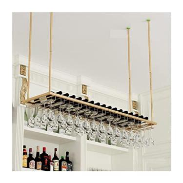 Imagem de APUM Suporte de copo de vinho para pendurar no teto, suporte de garrafa de vinho, suporte de copo de vinho para decoração de teto, para bares, restaurantes, altura e largura ajustáveis