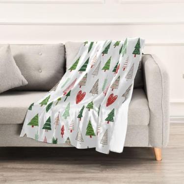 Imagem de Wassud Cobertores e mantas de Natal 152 cm x 228 cm com esboço de árvores de Natal para sofá, cobertores quentes aconchegantes de lã de pelúcia para cama, sofá, cadeira, decoração de casa