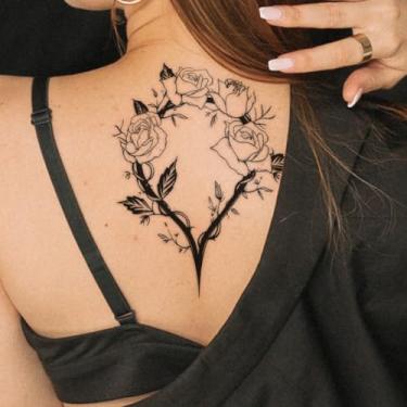 Imagem de Coração preto rosa padrão de videira lembrancinhas de festa tatuagens temporárias presente de feriado braço ombro clavícula abdominal traseira perna temporária impermeável tatuagem adesivo 1 peça