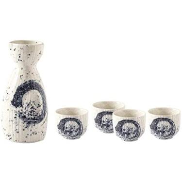 Imagem de uhyOHF Conjunto de saquê japonês, estilo garrafa de saquê de cerâmica pintada à mão vinho branco vinho doméstico garrafa de vinho conjunto de garrafa de flor de saquê (