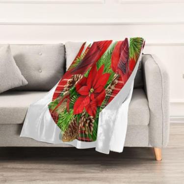 Imagem de Wassud Cobertores e mantas de Natal 152 x 228 cm cobertor de Natal pássaros vermelhos para sofá, cobertor quente aconchegante de lã de pelúcia para cama, sofá, cadeira, decoração de casa
