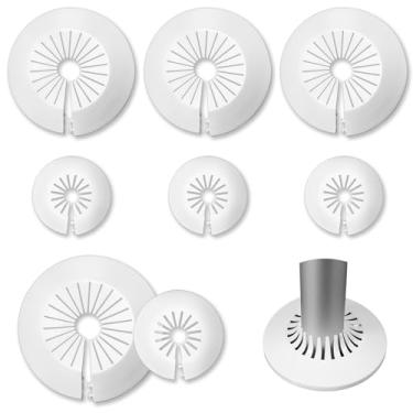 Imagem de 6 peças de placas de cobertura de encanamento, 2 tamanhos, tampas de tubo de flange de placa de proteção de plástico anéis de acabamento maiores cobertura de tubo de água de proteção de radiador de