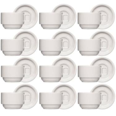 Imagem de Conjunto 12 Xícaras Café Chá com Pires 210ml Bar Hotel Porcelana Branc