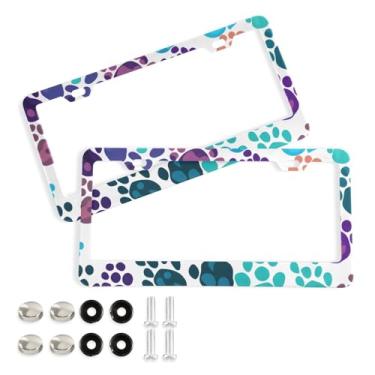 Imagem de CEBUGI Pacote com 2 molduras de placa de carro de alumínio capas de moldura de placa de carro com 2 furos pegadas de animais acessórios automotivos para placas dianteiras e traseiras orifício elíptico