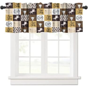 Imagem de JADERYS Cortinas vintage estilo valance, boho, retrô, fazenda, tribal, chapéu de caubói, flecha, cavalo, marrom, bolso para varão, cortina para cozinha, quarto, sala de estar, decoração 1 painel L 137