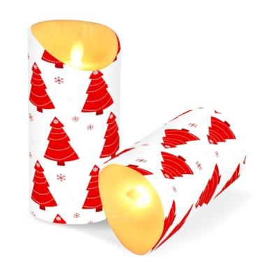 Imagem de ATTX Pacote com 2 velas vermelhas para árvores de Natal sem chama – Velas LED de 7,6 cm x 15 cm com controle remoto e temporizador para casa, casamento, decoração de acampamento #428