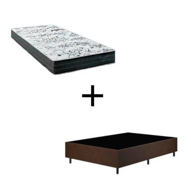 Imagem de Cama Box Solteiro - Tecido Sintético Marrom Com Colchão Extra Firme D28 - Suporta 80kg