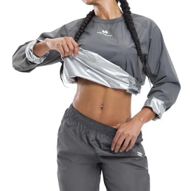 Imagem de Moletom feminino Hotsuit Sauna Suit com perda de peso para academia e treino, Gray jacket & pants, XXXX-Large