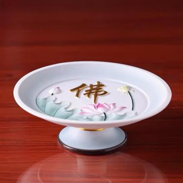 Imagem de FENNYYAR Lotus, estilo chinês, buda oferecendo prato de frutas, 21,5 cm, 21,5 cm, prato de oferta de cerâmica frontal de Buda