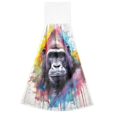 Imagem de Gorilla Painting Toalhas de mão para pendurar no outono toalha de banho absorvente macio bonito casa e cozinha conjunto de 2, 18,2 x 14 polegadas