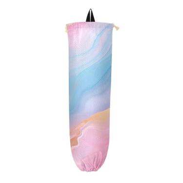Imagem de Porta-sacos de plástico rosa e azul, suporte de saco plástico grande de mercearia, suporte de saco plástico para armário