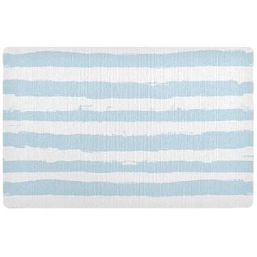 Imagem de TSENQUE Capacho de outono listrado horizontal azul personalizado tapetes de entrada fofos capachos internos e externos tapete de porta da frente entrada externa 81 x 50 cm