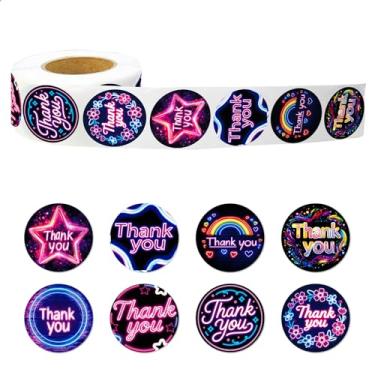 Imagem de 500 folhas/1 rolo, adesivos de agradecimento, 8 estilos, etiquetas neon coloridas, adesivos de decoração de papelaria personalizados