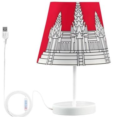 Imagem de TSENQUE Candeeiro de mesa personalizado de animais engraçados, lâmpadas de cabeceira USB modernas, mesa de cabeceira LED, regulável, lâmpada portátil para decoração de quarto, bandeira do Camboja