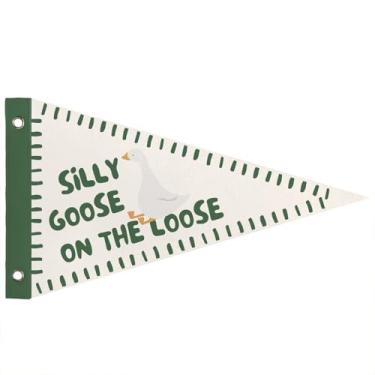 Imagem de WXHUM Silly Goose On the Loose Green Felt Flagners Banner Flags, Quarto Infantil Sala de Jogos Decoração de Parede de Parede de Aniversário Silly Goose para Decoração de Quarto de Criança Infantil, 20
