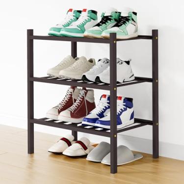 Imagem de Smiry Sapateira, organizador de sapatos de bambu pequeno de 3 níveis, prateleira empilhável de madeira para armário, entrada, entrada da porta da frente, marrom