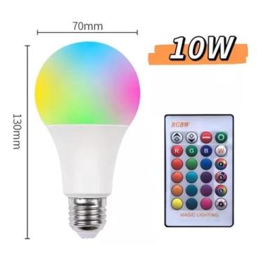 Imagem de Lâmpada RGB LED 10 Watts Colorida com Controle de Ajuste  Bivolt - AAT