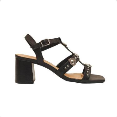 Imagem de Sandália Salto Alto Bloco Dm Celeste Apliques Couro Preta - DAYANE MAG