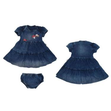 Imagem de Conjunto Vestido Com Calcinha Bebê Menina Jeans Clarice, M