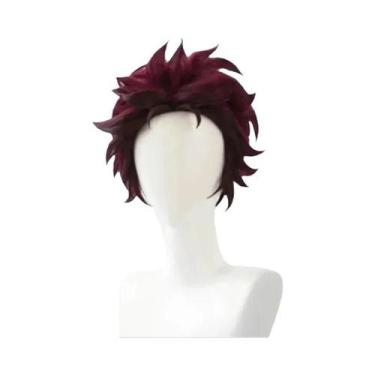 Imagem de Peruca De Cosplay Tanjiro Kamado Curta Castanho Acastanhado Resistente