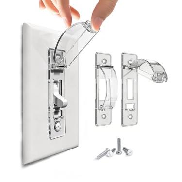 Imagem de 2 protetores de interruptor de parede, capas seguras para evitar ativação acidental – ajuste universal para interruptores de luz padrão, transparente