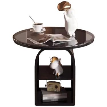 Imagem de Mesas de canto Mesa de canto com prateleiras Mesa de armazenamento de grande capacidade de 3 camadas, mesa de sofá durável de vidro + ferro, mesa de cabeceira simples doméstica, mesa de centro de