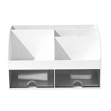Imagem de AUNMAS Organizador de Mesa Com 6 Compartimentos, Caneta de Maquiagem Multifuncional, Lápis, Cartão de Visita, Porta-notas, Caixa de Armazenamento Com 2 Gavetas Transparentes para (Branco)
