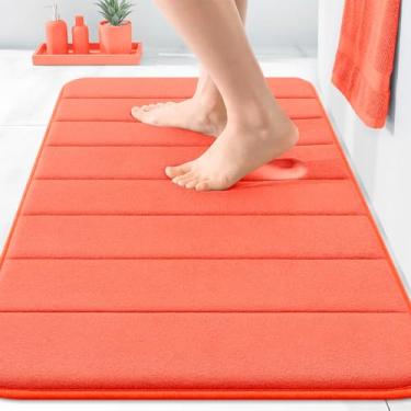 Imagem de OLANLY Tapete de banho listrado de espuma viscoelástica 76 x 50 cm, tapetes absorventes supermacios, secagem rápida, tapetes de chuveiro laváveis na máquina, tapete de banho, acessórios de decoração