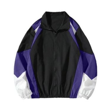 Imagem de Jaqueta Masculina Leve Com Blocos De Cores, Casual, À Prova De Vento, 