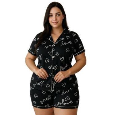 Imagem de Pijama Americano Estampado Plus Size Blusa com Botões que Abrem e Short Anastácia 50 52 54 56-Feminino