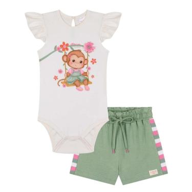Imagem de Conjunto Bebê Menina Body em Cotton e Shorts Macaquinha Kukiê-Feminino
