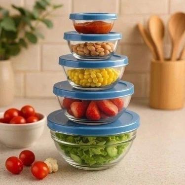 Imagem de Conjunto 5 Potes Recipiente Tigela Conserva Alimentos Guarda Fruta Con