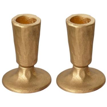 Imagem de Conjunto de 2 castiçais vintage, castiçal de ferro fundido dourado elegante para mesa central, casamento, jantar, decoração de festa