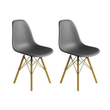 Imagem de Conjunto 2 Cadeiras Eames Estilo Moderno Em Ferro Dourado Com Assento Cinza