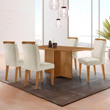 Imagem de Mesa Olimpia 120 Mdf Com 4 Cadeiras Athenas Veludo Creme Naturalle