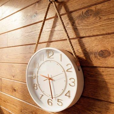 Imagem de Relógio Parede Decorativo Redondo Branco Com Corda Alça 30cm