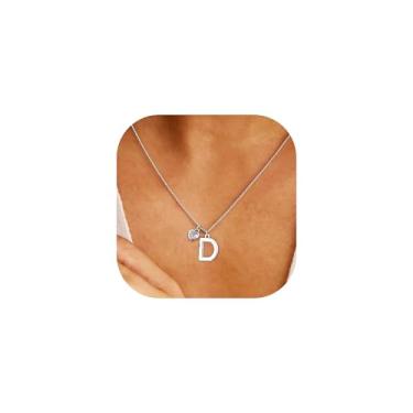 Imagem de Avotto Colar com pingente de coração de diamante Danity banhado a ouro 14K 14K com inicial A-Z para crianças, adolescentes, meninas, mulheres, não mancha, resistente, moderno, colar de pescoço, joias